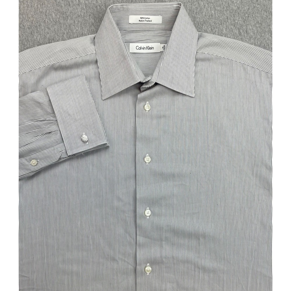 Calvin Klein‎ Shirt Mens 16 - 32/33 Striped 100% Cotton French Cuff Point Collar